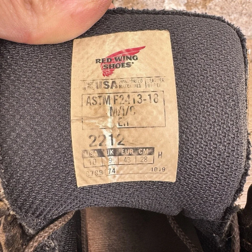 Red Wing 2212 Work Boots Mens Sz 10 H Width Leather Safety Toe Resoled*No Insole